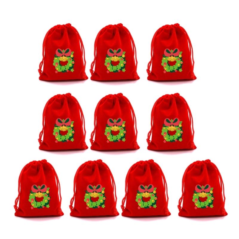 

Set of 10pcs Christmas Gift Bags Durable Drawstring Closure Pouch Portable Organisers for Wrapping Small Presents Candy