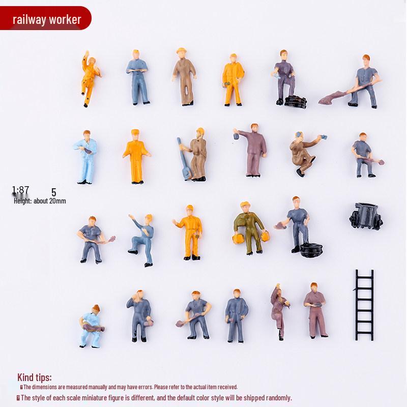 Railway Model Figures - 25-Piece Set of Miniature Workers and Miners for Train Scenes