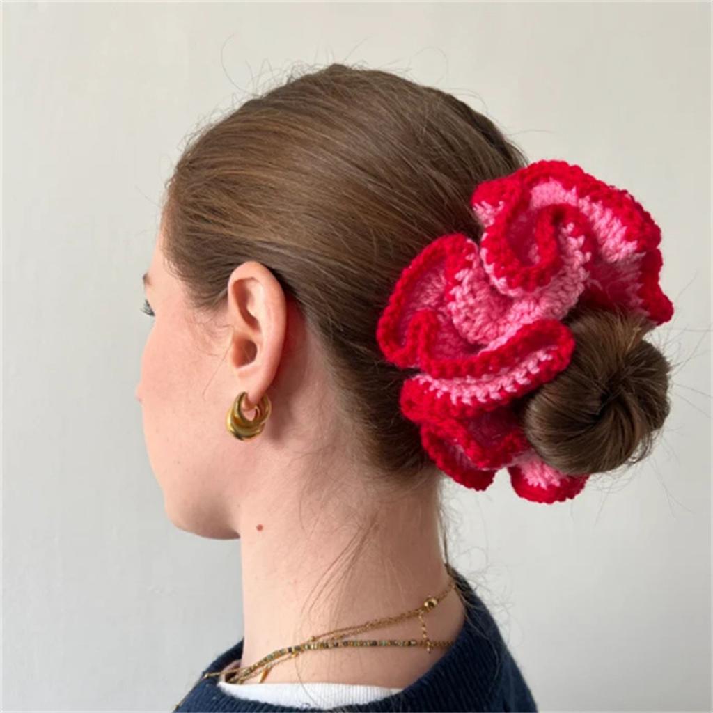 Colorful Knit Hair Scrunchies With Color Contrast Details Soft Hair Tie Elastic Bands Accesories For Women And Girls