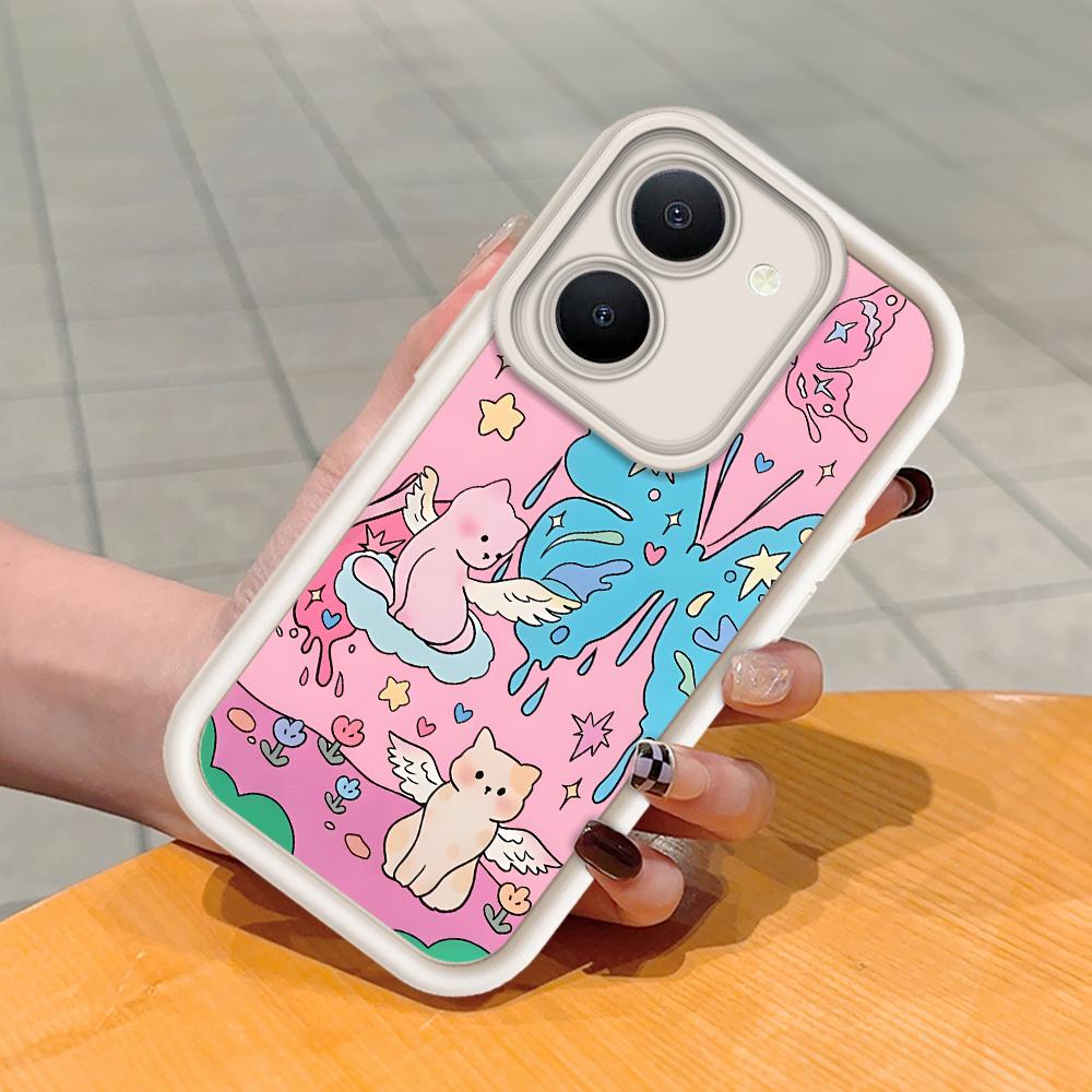 რბილი სილიკონის კვადრატული კიბეზე საბეჭდი ნიმუში ტელეფონის გარსაცმები კამერის სრული საფარით დარტყმისგან დამცავი რეზინის ქეისი Vivo-სთვის