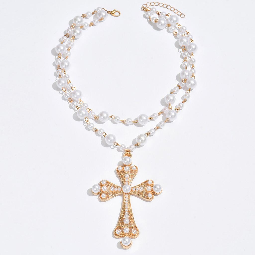 

Multilayer Cross Necklace With Artificial Pearl For Women Gothic Trend Summer