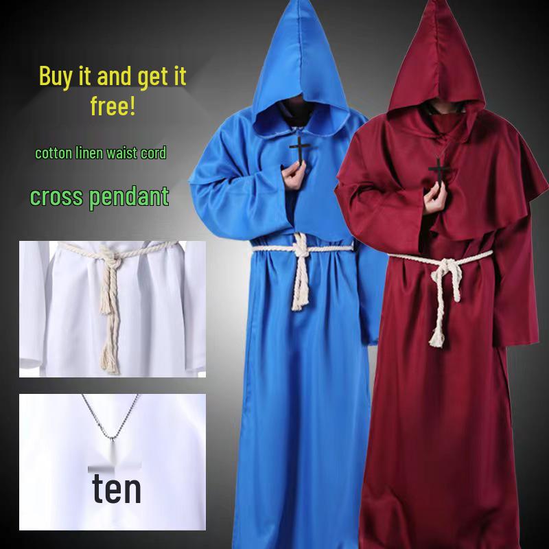Halloween Medieval Monk Wizard Cloak with Hood