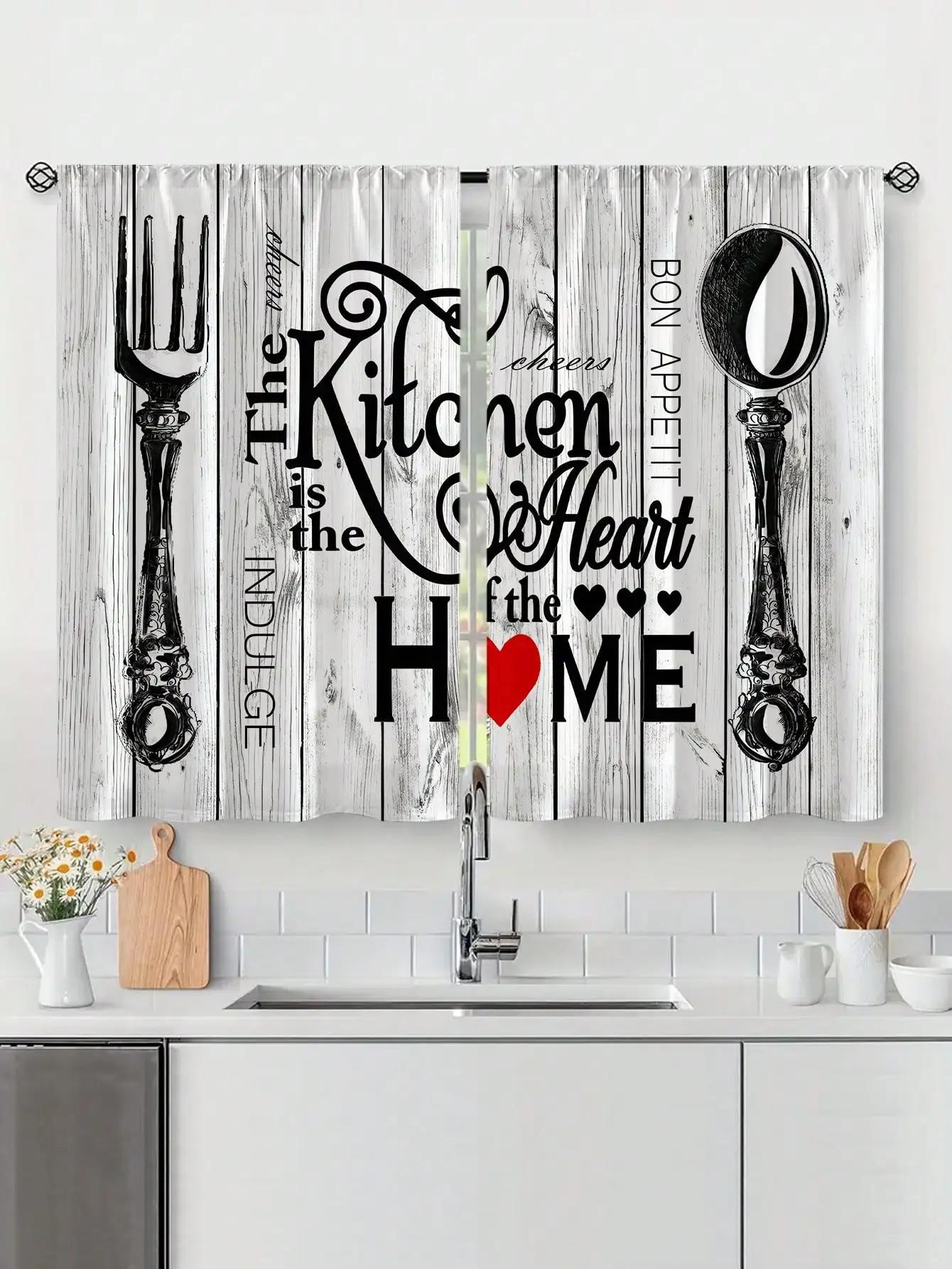 

2 шт. модные минималистичные ножи вилки текст кухонные оконные занавески легко устанавливаются для спальни кабинета кафе гостиной украшения дома W.27.5xH.42inch