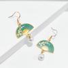 Ethnic Chinese Pearl Pendant Earrings for Women Retro Style Traditional Wedding Jewelry Flower Fan Shaped Tassel Creative Gifts