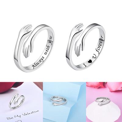 Sterling Silver Hug Ring for Women - Adjustable Inspirational Jewelry with Engraved 'Always with You' Message