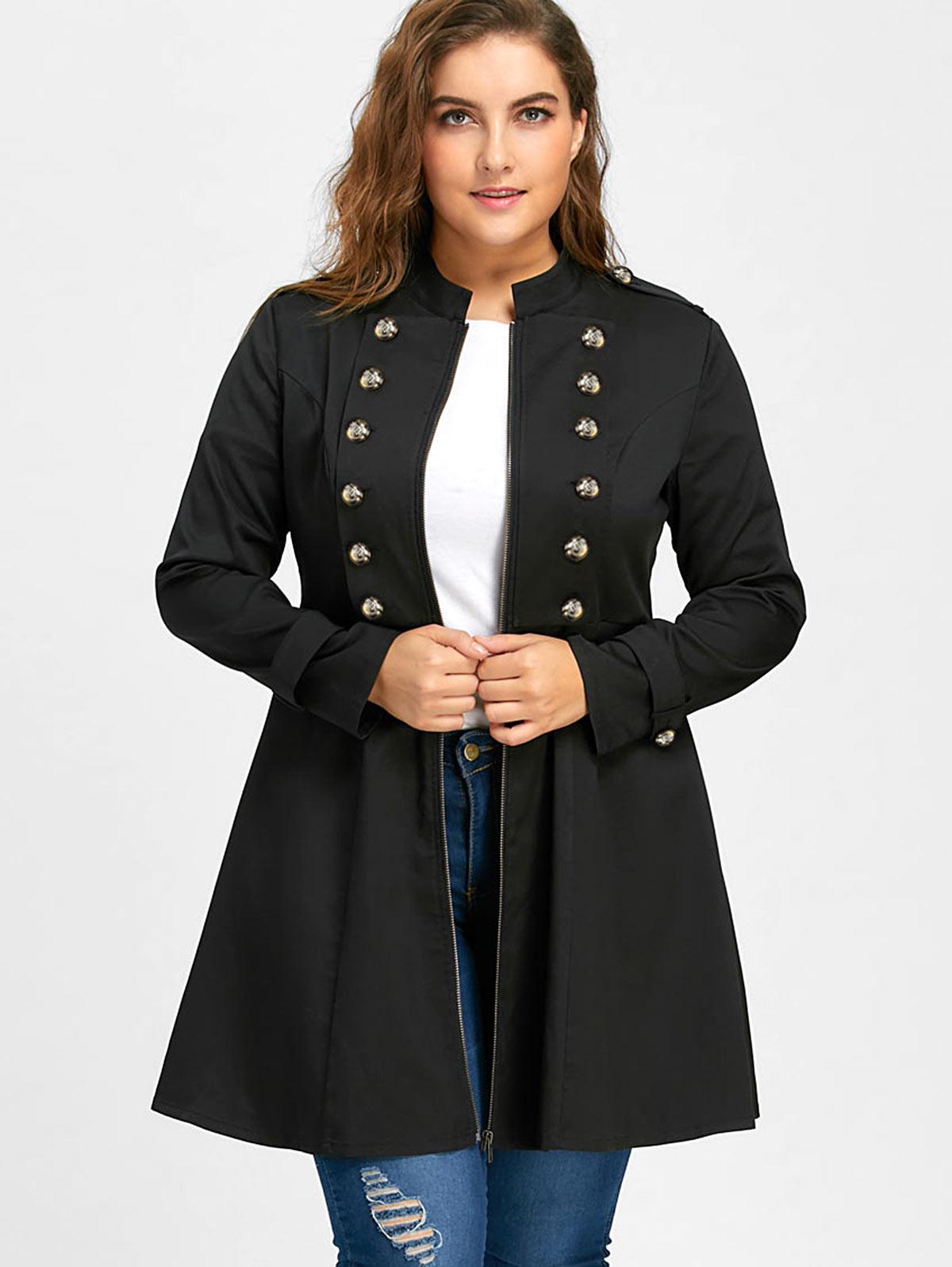

Rosegal Plus Size Двубортное расклешенное пальто с эполетами M чёрный