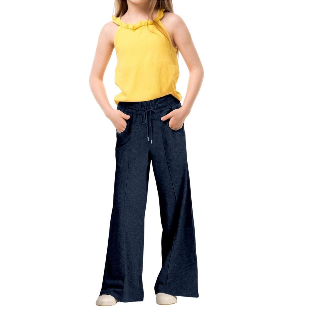 Girls' Fashion Wide Leg Loose Straight Pants Children's Solid Color Casual Pants