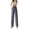 Women Ice Silk Pants Elastic High Waist Adjustable Drawstring Straight Wide Leg Pants Solid Color Long Trousers Daily Wear