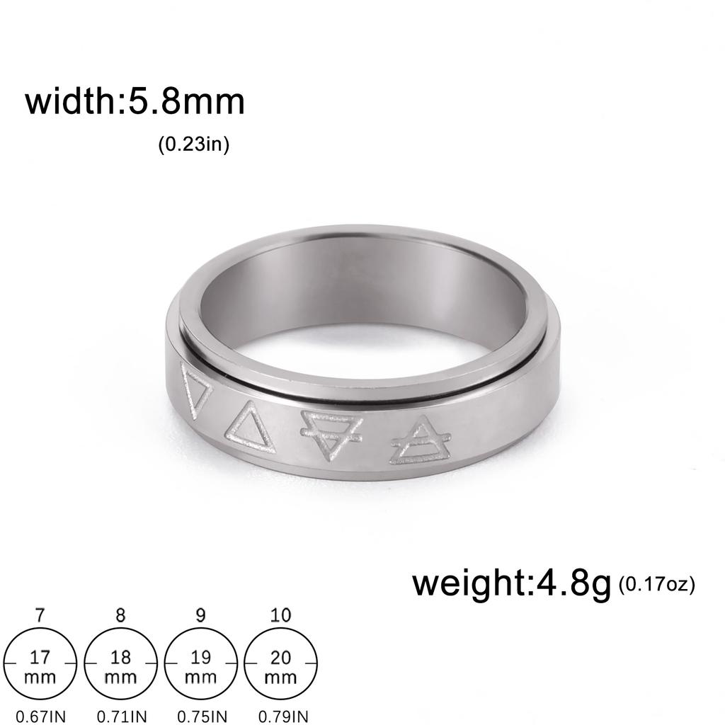 Lemegeton Alchemy Symbol Rotating Ring Earth Air Water Fire Stainless Steel Ring Vintage Jewelry Men's and Women's Party Gift