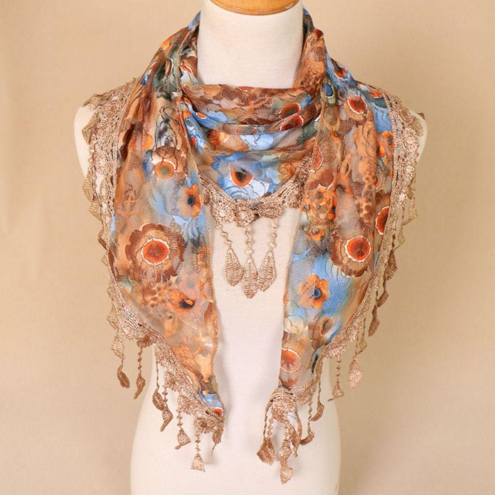 with Tassel Printed  Wraps Sun Protection Flower Triangle Headband Bohemia Lace Scarf  Four Seasons