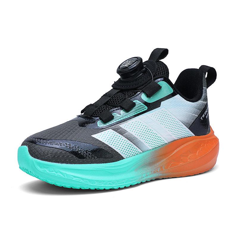 2025 Boys' Waterproof Sports Shoes: Rotating Fastener, Leather Finish, Non-Slip Soft Sole for Spring/Autumn