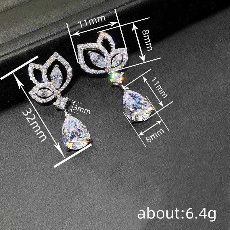 Water Drop Design Earrings, Geometric Zircon Light Luxury Jewelry, Fashionable Hot-Selling Earrings