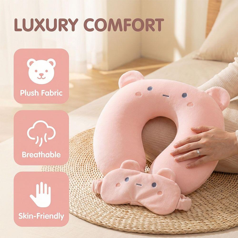 Cute Comfortable U-shaped Pillow Support Ergonomics Neck Support Pillow Portable Slow Rebound Eye Mask Long Flight