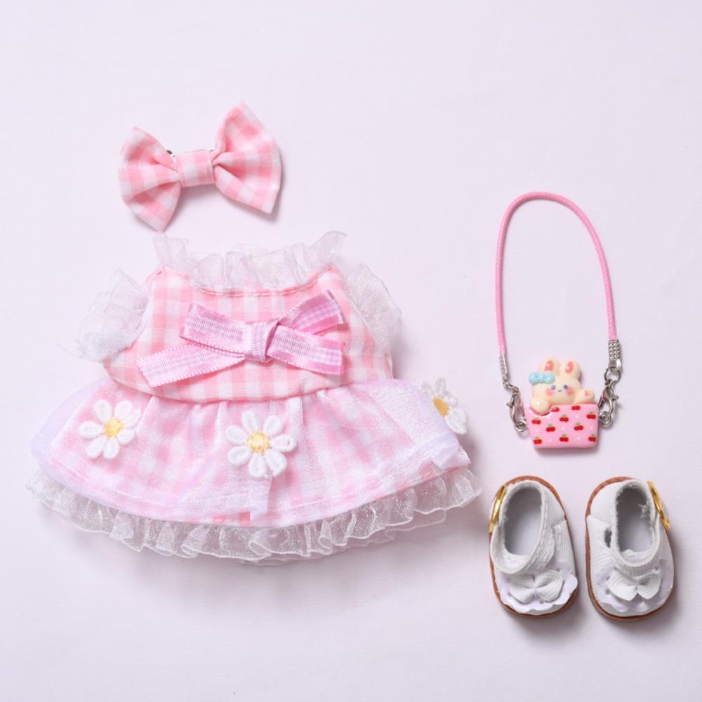 

Клетчатое платье для куклы Лабубу, сумка-мишка, 17 см, плюшевая одежда для кукол, хлопковые аксессуары для кукол Style 8