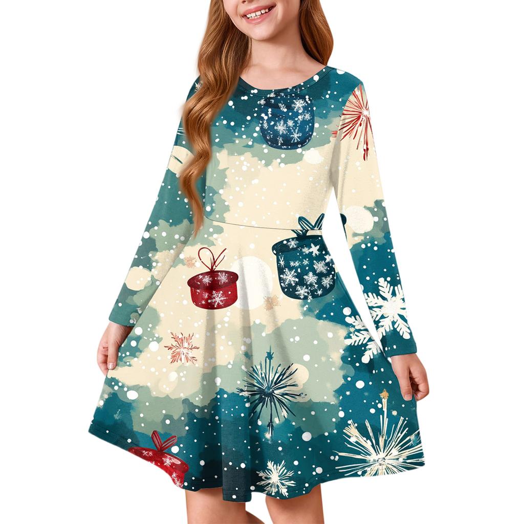 Rochie de Prințesă pentru Fete - Rochie Tip Tricou A-Line cu Mânecă Lungă Ziua Crăciunului