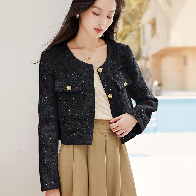 

VICTORIA&VERA Women s Shimmer Tweed Round Neck Jacket M