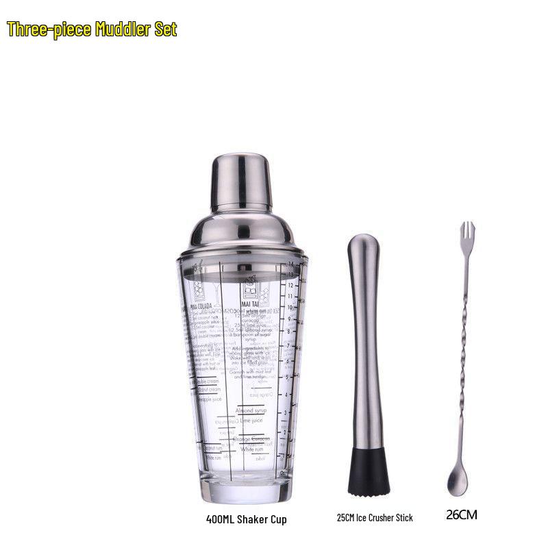 Glass Cocktail Shaker Set: Hand-Shaking Cup, Muddler, and 304 Stainless Steel Measuring Tools