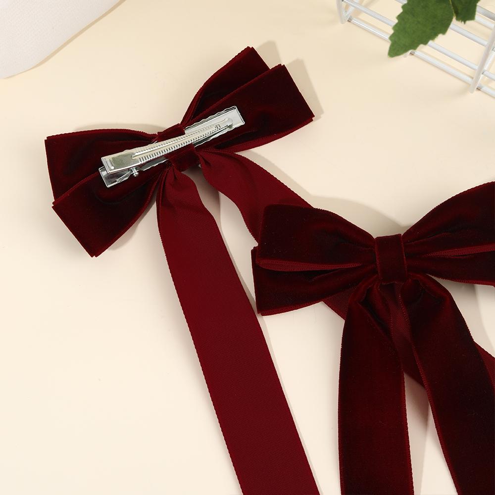 2pcs Burgundy Deep Red Hair Clips Long Tail Velvet-Like Hairpins For Girls Curly Straight Party Daily Headwear Hair Accessories