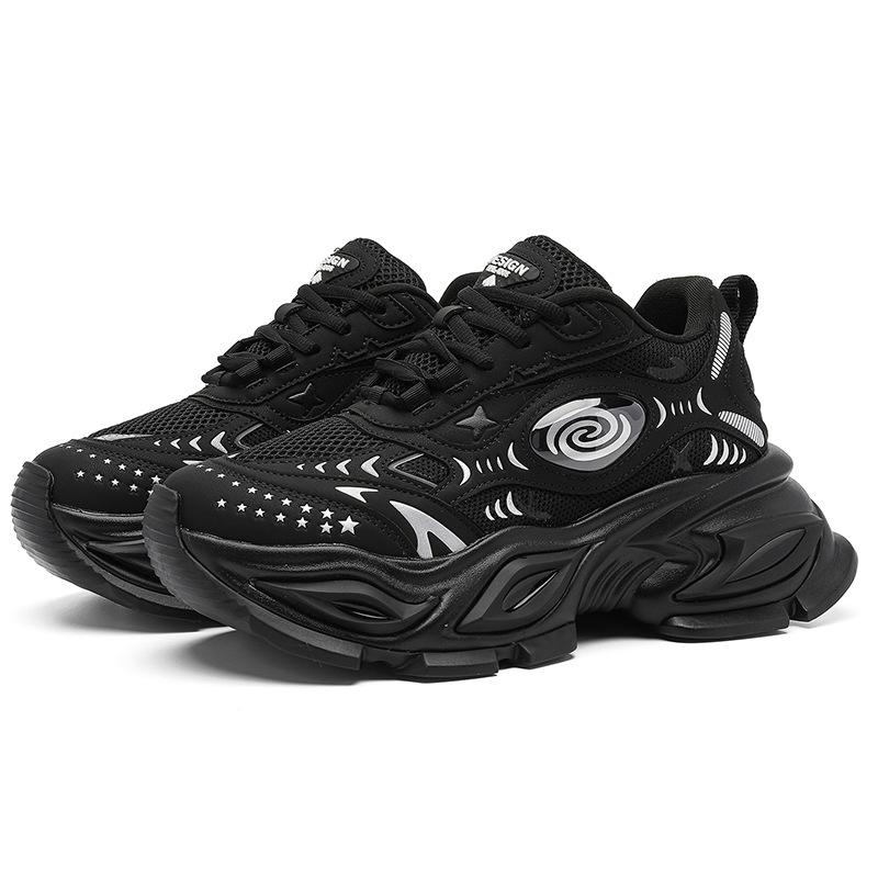 Auge des Schwarzen Lochs Unsichtbare Höhensteigerung 1CM Darth Vader Herbst Netz Atmungsaktive Schuhe Plateau Retro Papa Schuhe