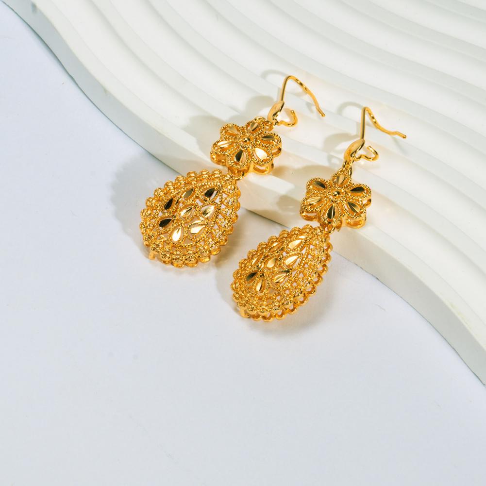 1 juego de collar y pendientes con forma de gota de agua hueca, aleación dorada, simétrico, pulido, para fiesta de graduación, boda, fiesta, conjunto de joyas para novia