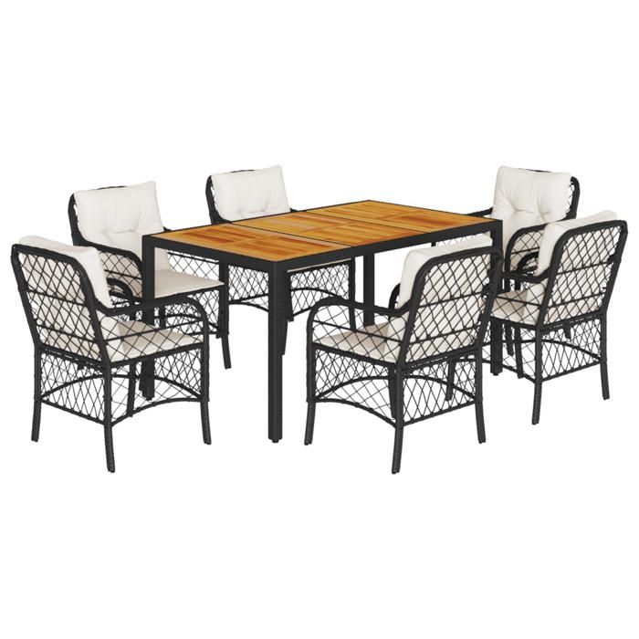 VidaXL Garden Dining Set with Cushions 7 Pcs, Patio Table and Chairs, Outdoor Furniture Terrace, Modern, 3212039