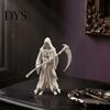 Dark Style Ornament Gothic Grim Reaper Figurine, 3D Printed Hooded Statue with Figurine Sickle, Spooky Robe Decoration for Halloween Indoor