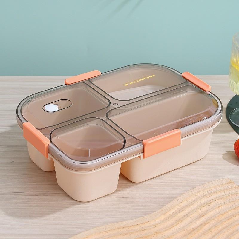 Microwave-Safe Bento Box Adults 3-Compartment Or 4-Compartment Lunch Container With Sauce Soup Compartment Plastic