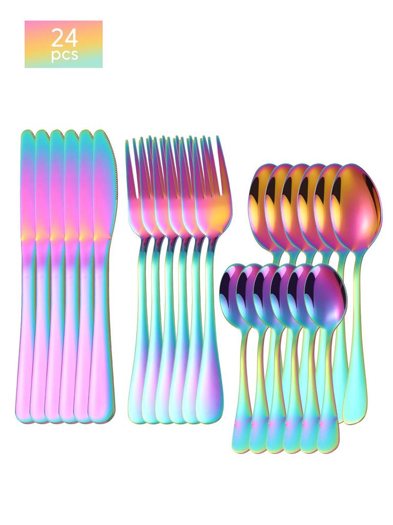 1010 Stainless Steel Western Cutlery Set: Thickened Knife, Fork, Spoon for Hotel & Home, Available In 4 or 24 Pieces