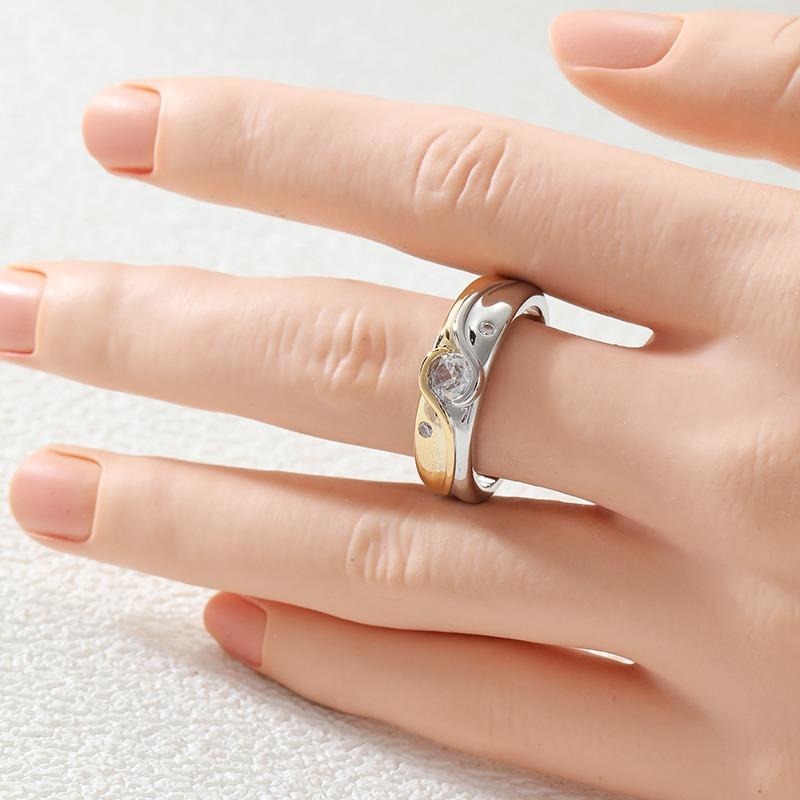Dazzling Inlaid White CZ Women's Ring Classic Two Color Geometry Daily Wear Party Jewelry Anniversary Gift