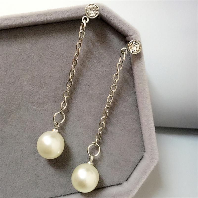 Women's Hanging Earrings Imitation Pearl Ball Pendants Dangle Earrings Silver Chain Drop Earrings for Female trend