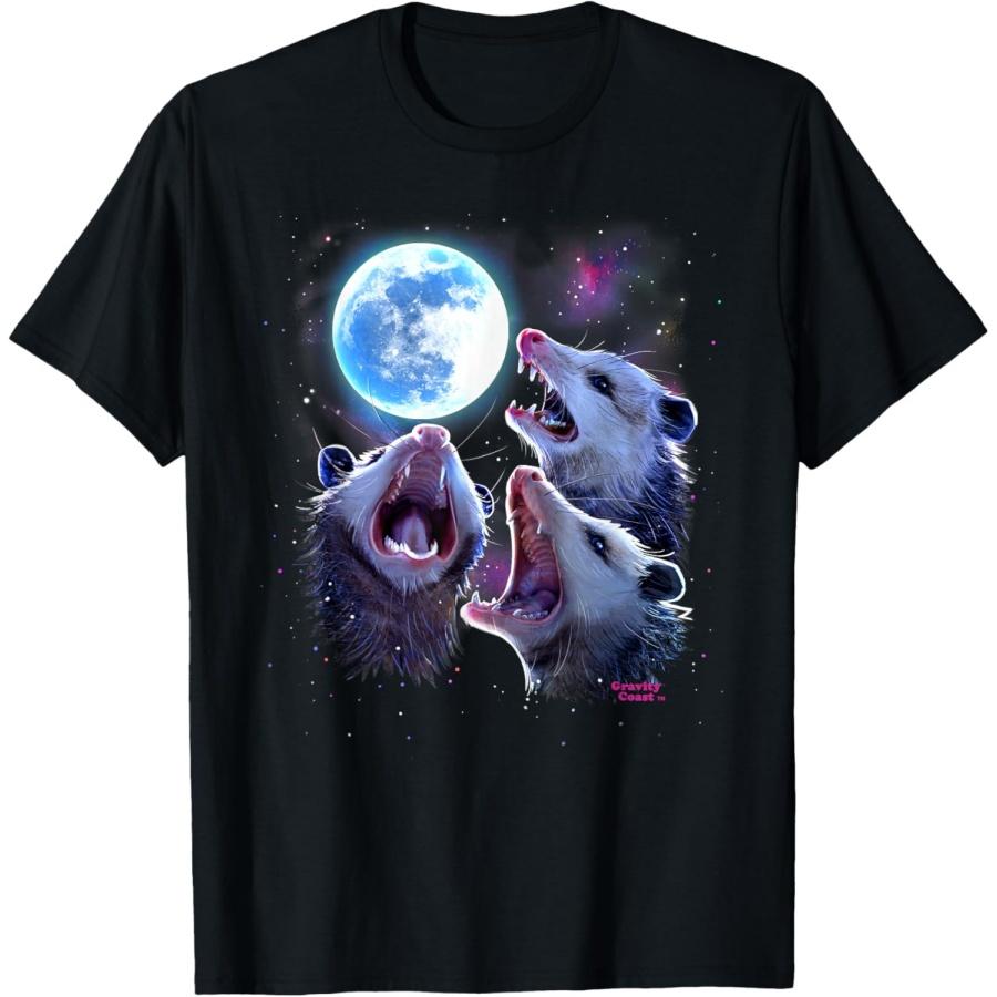 Three Opossums howling at the Moon Funny Pet Possum Shirt T-Shirt S