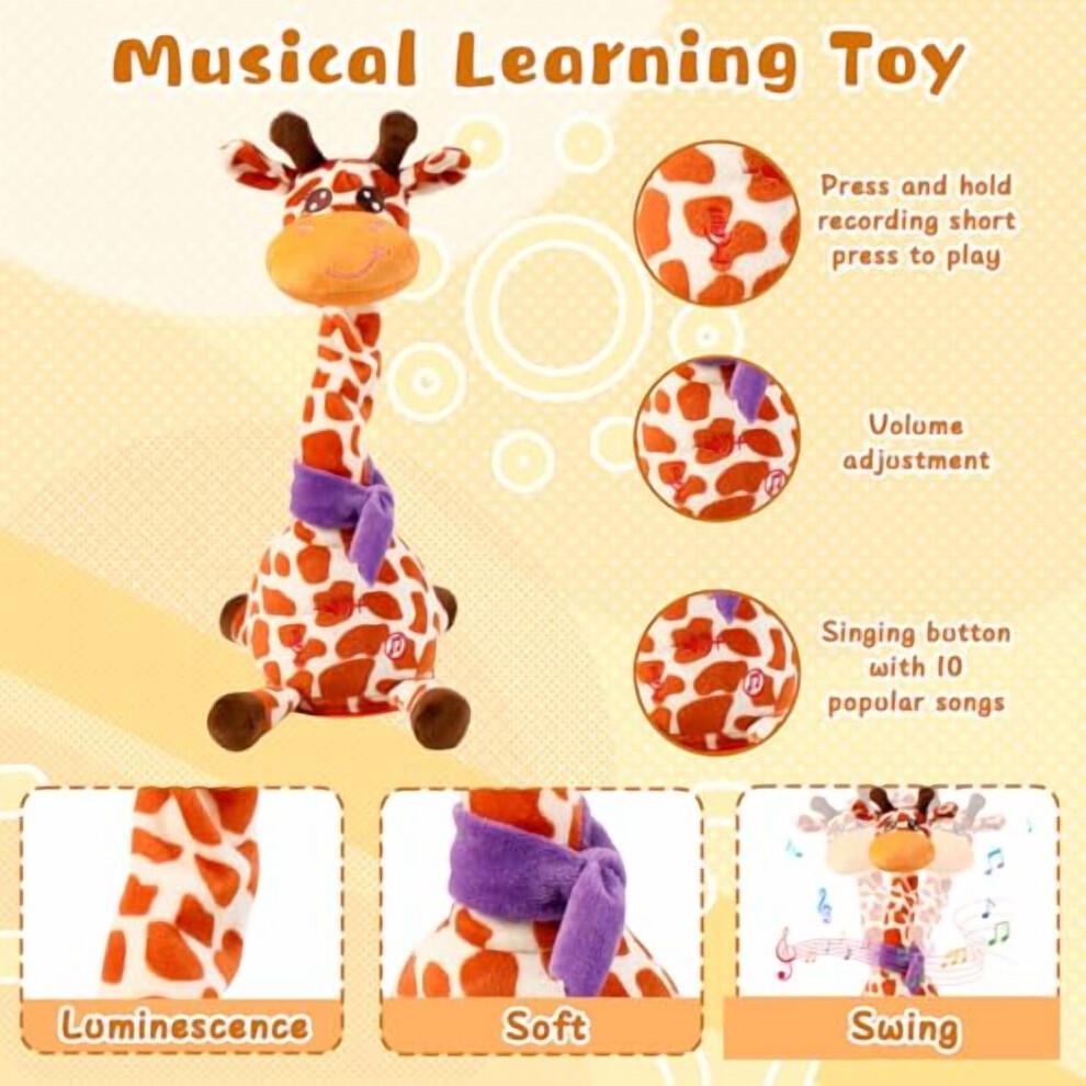 Dancing Giraffe Musical Plush Toy, Recording & Repeating, for 6–12M, Compatible with Early Development & Valentine's Gifting