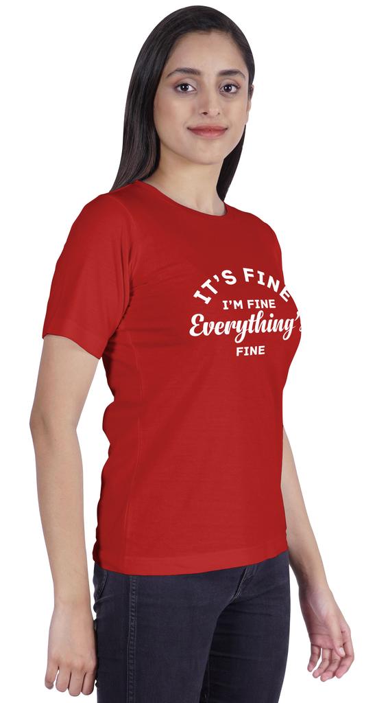 Inkmeso Crew Neck T-shirt   Its Fine I'm Fine Everything Is Fine" Letter Printed Inspirational Jersey Top For