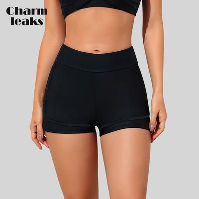 Damen-Badeshorts mit hoher Taille, vordere Netzschicht, solide Badeshorts, Boyleg-Tankini-Bikiniunterteil, Badebekleidung