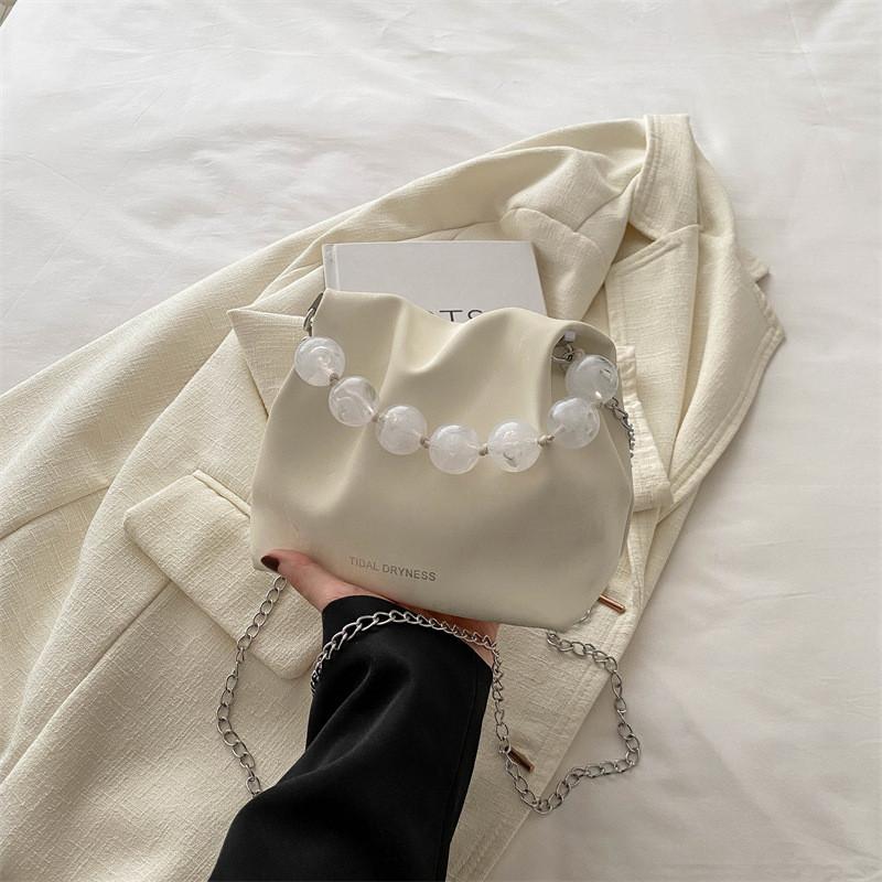 Stylish Medium Sized Bucket Bag Soft Pu Material Chic Handbag For Daily Casual Outfits белый