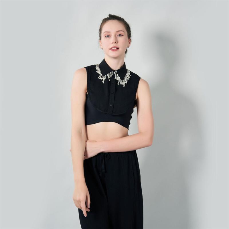 Jeweled Half Shirt False Collar Beaded Pearls Spread Lapel Versatile Art Collar Sweet Shawl False Decorative Shawl