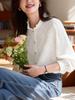 Women's Elegant Apricot Embroidered Cotton Long Sleeve Shirt with Wood Ear Collar - 2026 Spring Collection