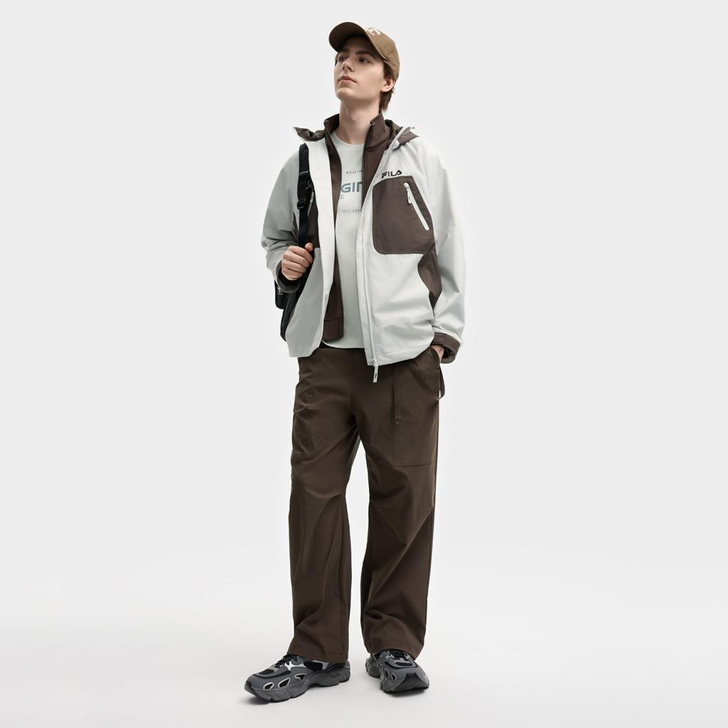 Fila Original Fashion Retro Simple Casual Sports Everyday Versatile Comfortable Color Block Woven Hooded Two-Piece Jacket Men Jackets F11M539707F-GY