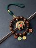 Fuson Red Soil Agarwood Car Pendant with God of Wealth & Peace Lock - Sinking Grade Beads Jewelry