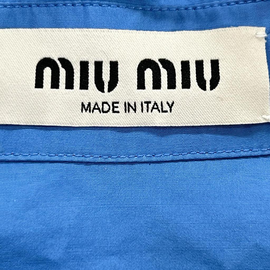 MIUMIU 22SS MK1626 Logo Embroidered Oversized Poplin Long-Sleeve Shirt Tops 40 blueUsed