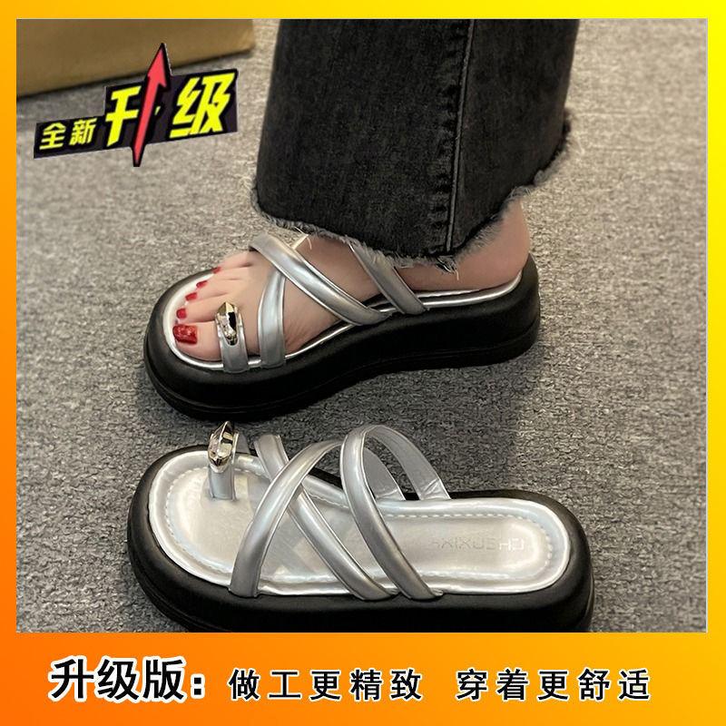

Premium sense outer wear muffin thick-soled cover toe sandals 2025 summer new Xiaoxiangfeng office one-word women s shoes 40