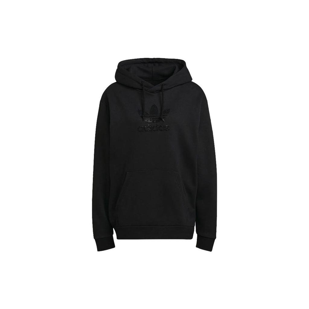 Adidas Originals Tref Rhinest Hd Embellished Logo Solid Color Sports Hoodie Men Black GN3648