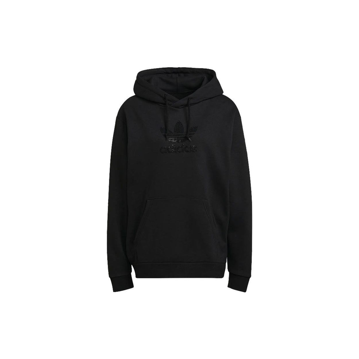 Adidas Originals Tref Rhinest Hd Embellished Logo Solid Color Sports Hoodie Men Black GN3648 S