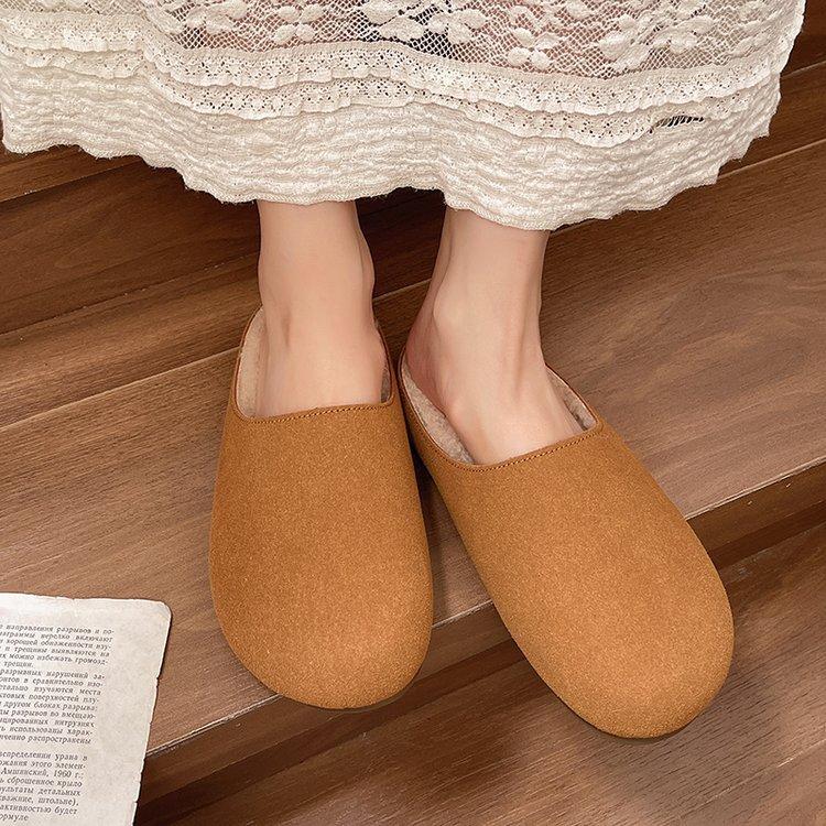 [Youshilai] Round Head Retro Simple One-pedal Women's Winter 2025 New Muffin Casual Versatile Cotton Mop