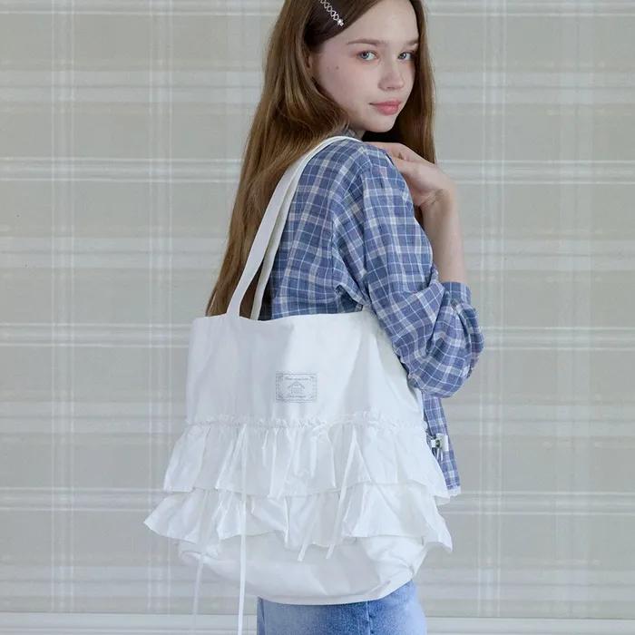 MELLOW FRILL TIERED TOTE BAG_WHITE