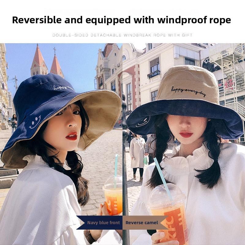 Summer Wide Brim Fisherman Hat For Women With Sun Protection And Doublesided Embroidery