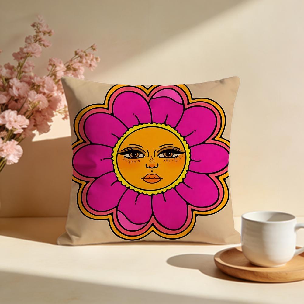 Radiant Sun Face Cushion Cover Soft Pillow Cases for Home Bedroom Living Room Sofa