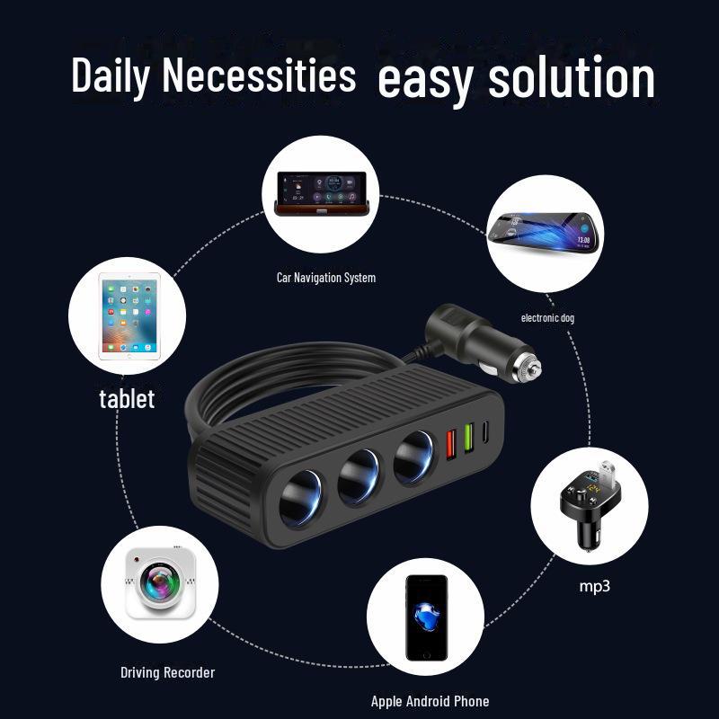 120W Dual USB + PD 30W Schnell-Autoladegerät: Ein-zu-Drei Zigarettenanzünderadapter mit intelligentem Multifunktionsladen.