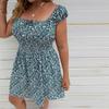 Women's Summer Square Collar Short-sleeved Dress Fashion Casual Slim Fit Dress Printed Plus Size Dress Vacation Beach Dress for Lady