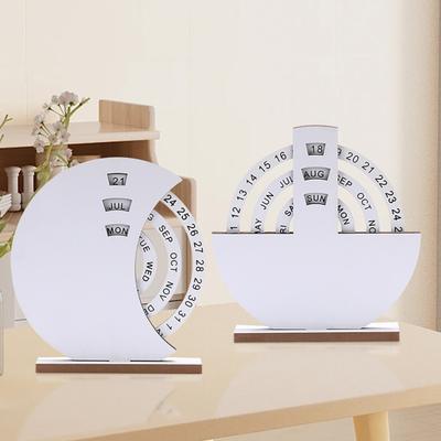 Calendário de mesa rotativo de madeira perpétuo com base resistente data semana mês exibição casa escritório quarto mesa calendário decoração